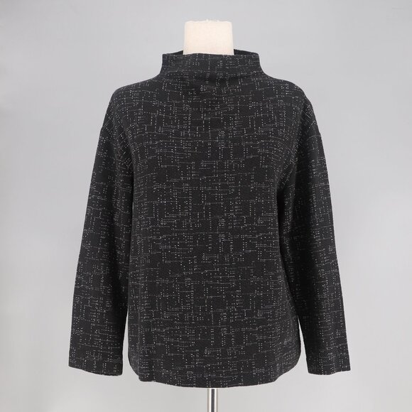 THEORY Textured Knit Jacquard Mock Neck Long Sleeve Top Black White Size M - Picture 1 of 6